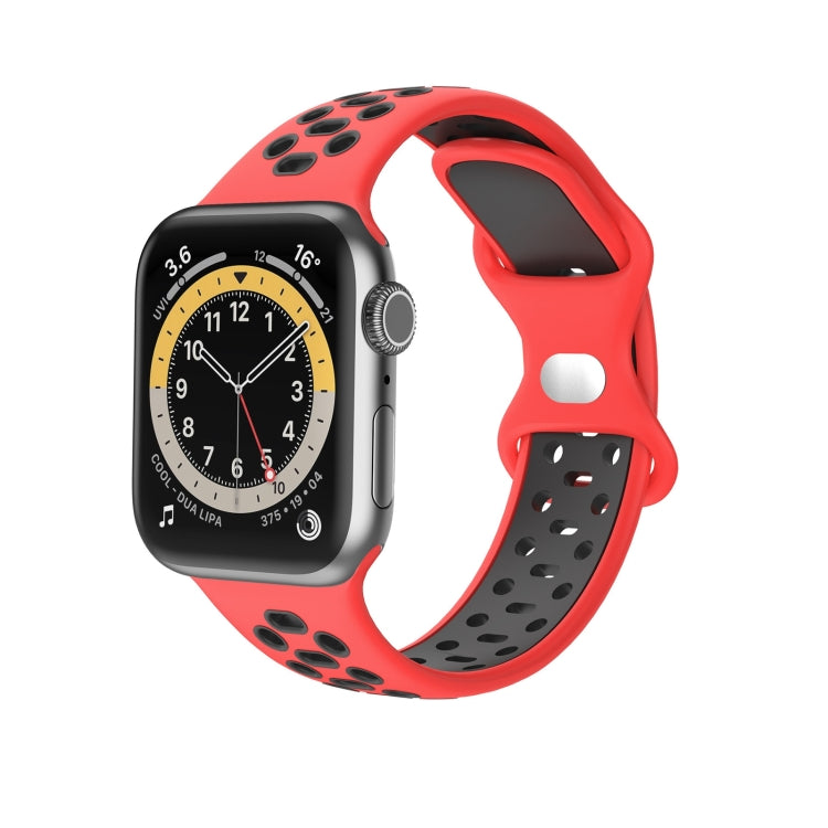 Two-color 8-buckle Silicone Replacement Strap Watchband For Apple Watch Series, 7 41mm / 6 & SE & 5 & 4 40mm / 3 & 2 & 1 38mm, 7 45mm / 6 & SE & 5 & 4 44mm / 3 & 2 & 1 42mm