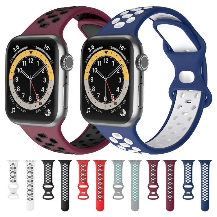 Two-color 8-buckle Silicone Replacement Strap Watchband For Apple Watch Series, 7 41mm / 6 & SE & 5 & 4 40mm / 3 & 2 & 1 38mm, 7 45mm / 6 & SE & 5 & 4 44mm / 3 & 2 & 1 42mm