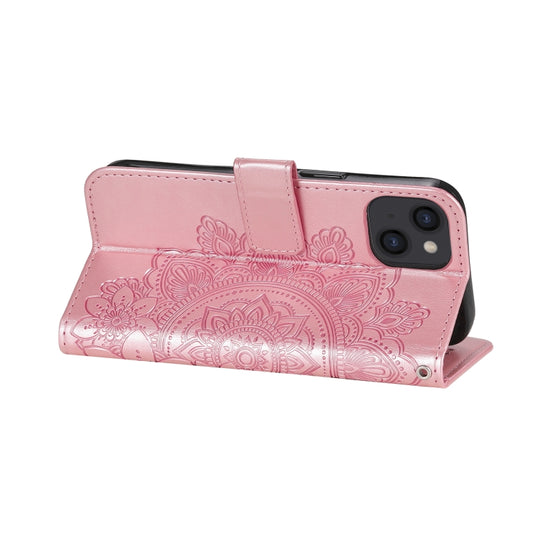 Embossed flower leather folio case for iPhone 13 Mini with photo frame slot