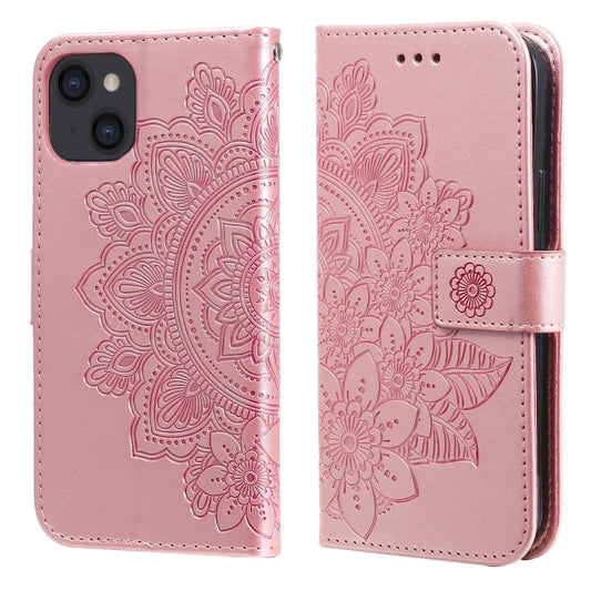 7-petal embossed floral PU leather iPhone 13 case with card slots and wallet holder