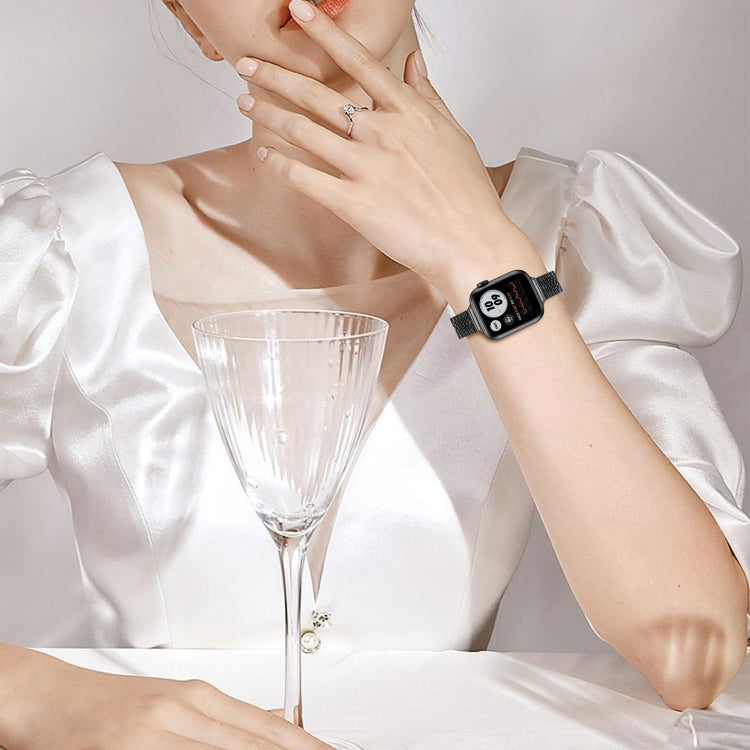 14mm Seven-beads Double Safety Buckle Slim Steel Replacement Strap Watchband For Apple Watch Series, 7 41mm / 6 & SE & 5 & 4 40mm / 3 & 2 & 1 38mm, 7 45mm / 6 & SE & 5 & 4 44mm / 3 & 2 & 1 42mm