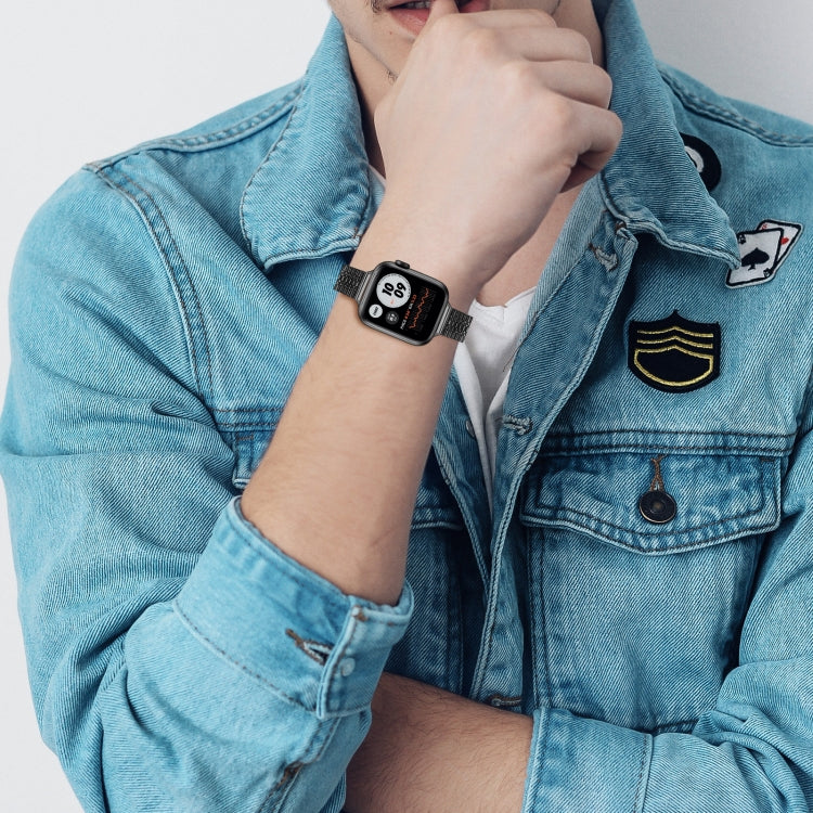 14mm Seven-beads Double Safety Buckle Slim Steel Replacement Strap Watchband For Apple Watch Series, 7 41mm / 6 & SE & 5 & 4 40mm / 3 & 2 & 1 38mm, 7 45mm / 6 & SE & 5 & 4 44mm / 3 & 2 & 1 42mm