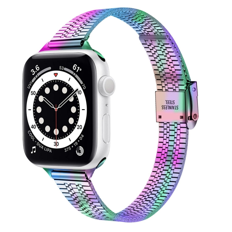 14mm Seven-beads Double Safety Buckle Slim Steel Replacement Strap Watchband For Apple Watch Series, 7 41mm / 6 & SE & 5 & 4 40mm / 3 & 2 & 1 38mm, 7 45mm / 6 & SE & 5 & 4 44mm / 3 & 2 & 1 42mm