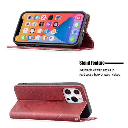 Quilted leather iPhone 13 Pro case with horizontal texture and metal holder ring
