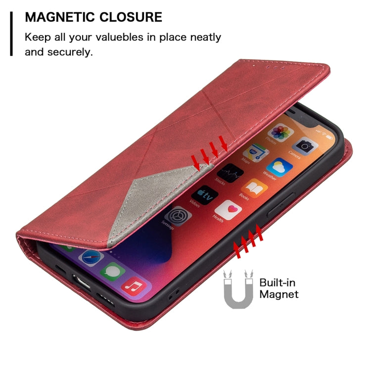 Rhombus Texture Horizontal Flip Magnetic Leather Case with Holder & Card Slots