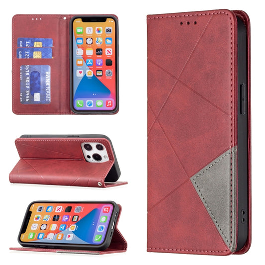 Rhombus texture magnetic leather iPhone 13 case with card slots and holder stand