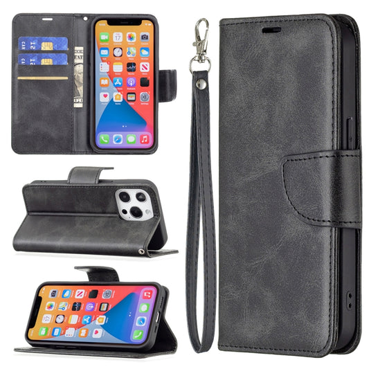 Retro lambskin texture PU leather iPhone 13 Pro Max case with card slots and lanyard
