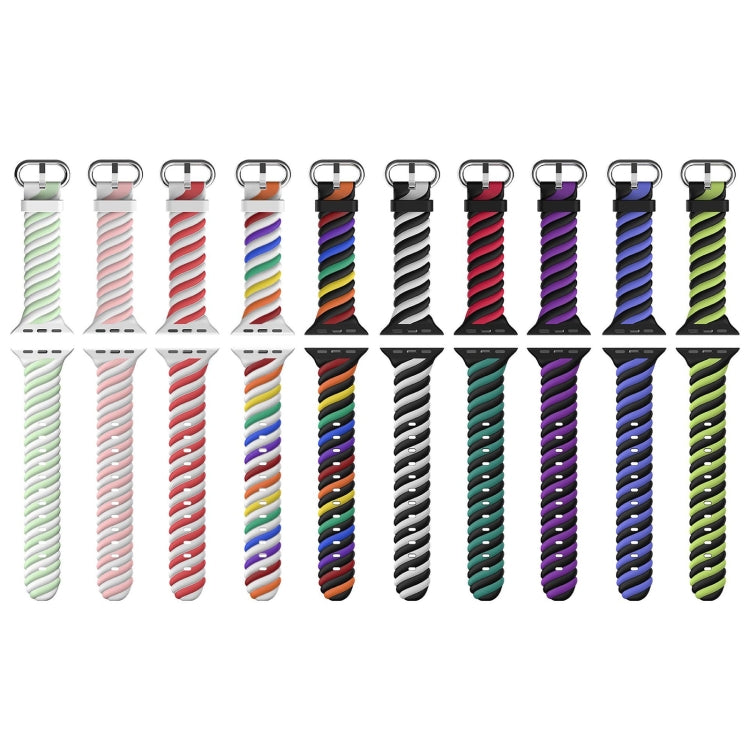 Two-color Twist Silicone Replacement Strap Watchband For Apple Watch Series, 7 41mm / 6 & SE & 5 & 4 40mm / 3 & 2 & 1 38mm, 7 45mm / 6 & SE & 5 & 4 44mm / 3 & 2 & 1 42mm