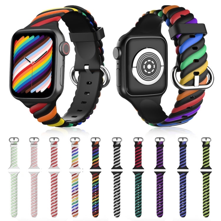 Two-color Twist Silicone Replacement Strap Watchband For Apple Watch Series, 7 41mm / 6 & SE & 5 & 4 40mm / 3 & 2 & 1 38mm, 7 45mm / 6 & SE & 5 & 4 44mm / 3 & 2 & 1 42mm