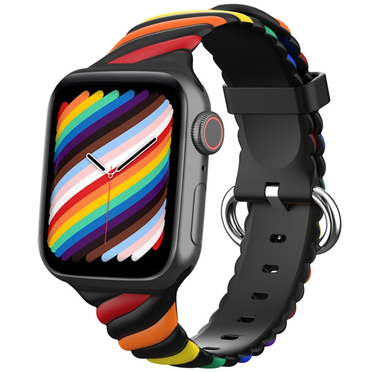 Two-color Twist Silicone Replacement Strap Watchband For Apple Watch Series, 7 41mm / 6 & SE & 5 & 4 40mm / 3 & 2 & 1 38mm, 7 45mm / 6 & SE & 5 & 4 44mm / 3 & 2 & 1 42mm