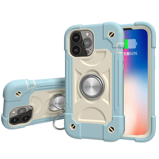 Shockproof silicone and PC protective case for iPhone 13 Pro Max with dual-ring holder