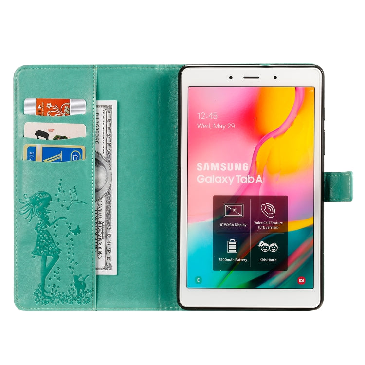 Pressed Printing Woman and Cat Pattern Horizontal Flip Leather Case with Holder & Card Slots & Wallet, For Galaxy Tab A 8.0 (2019) T295/T290, For Galaxy Tab A 10.1 (2019), For Galaxy Tab S5e