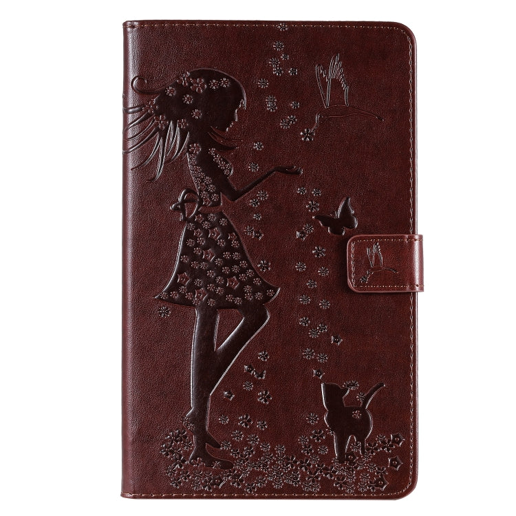 Pressed Printing Woman and Cat Pattern Horizontal Flip Leather Case with Holder & Card Slots & Wallet, For Galaxy Tab A 8.0 (2019) T295/T290, For Galaxy Tab A 10.1 (2019), For Galaxy Tab S5e