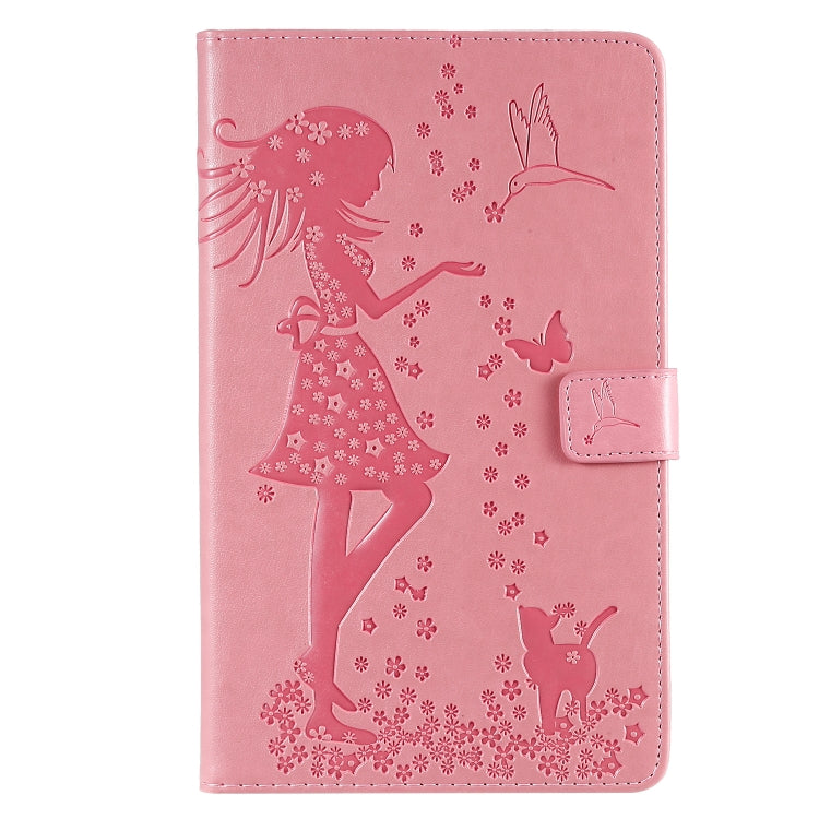 Pressed Printing Woman and Cat Pattern Horizontal Flip Leather Case with Holder & Card Slots & Wallet, For Galaxy Tab A 8.0 (2019) T295/T290, For Galaxy Tab A 10.1 (2019), For Galaxy Tab S5e