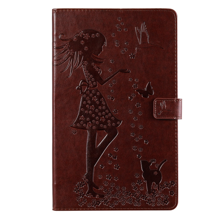 Pressed Printing Woman and Cat Pattern Horizontal Flip Leather Case with Holder & Card Slots & Wallet, For Galaxy Tab A 8.0 (2019) T295/T290, For Galaxy Tab A 10.1 (2019), For Galaxy Tab S5e
