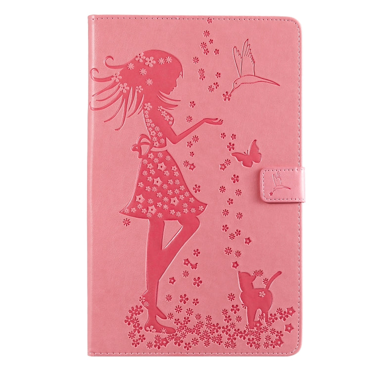 Pressed Printing Woman and Cat Pattern Horizontal Flip Leather Case with Holder & Card Slots & Wallet, For Galaxy Tab A 8.0 (2019) T295/T290, For Galaxy Tab A 10.1 (2019), For Galaxy Tab S5e