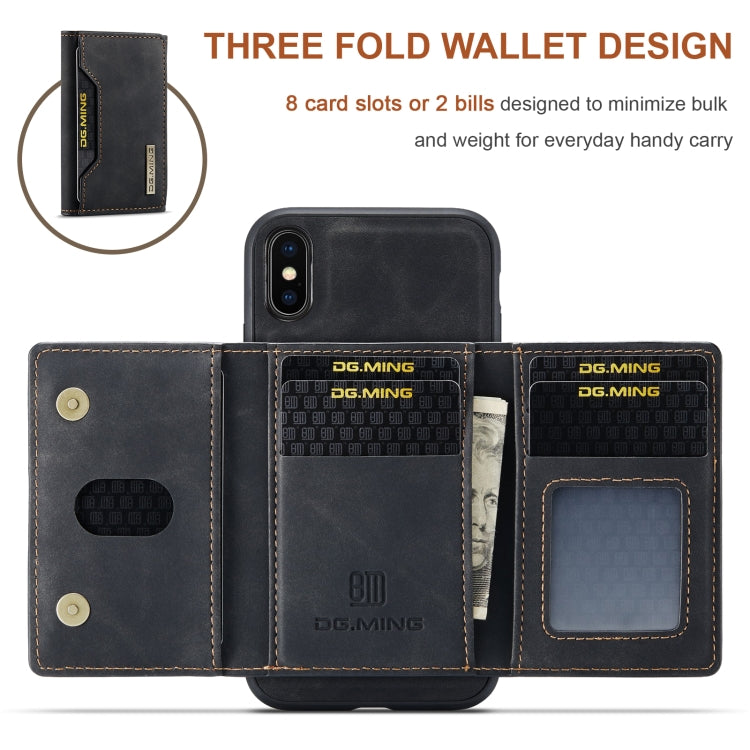 DG.MING M2 Series 3-Fold Multi Card Bag + Magnetic Back Cover Shockproof Case with Wallet & Holder Function, For iPhone X, For iPhone XS, For iPhone XS Max