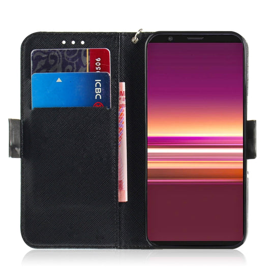 PU leather protective flip case Xperia 5 showcasing vibrant 3D colored artwork pattern
