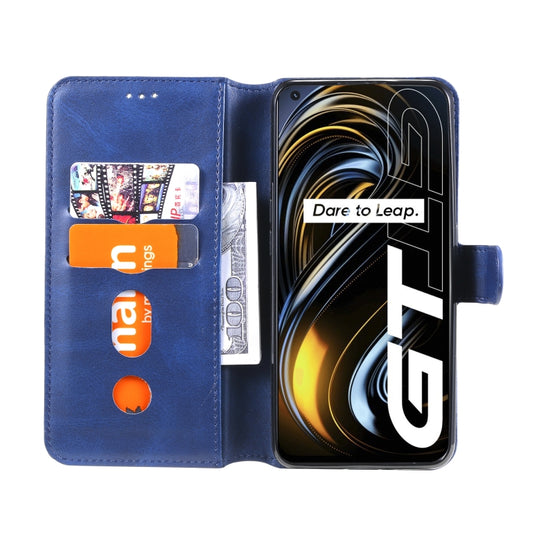 Built-in stand holder calf leather flip case Realme GT 5G hands-free viewing angle