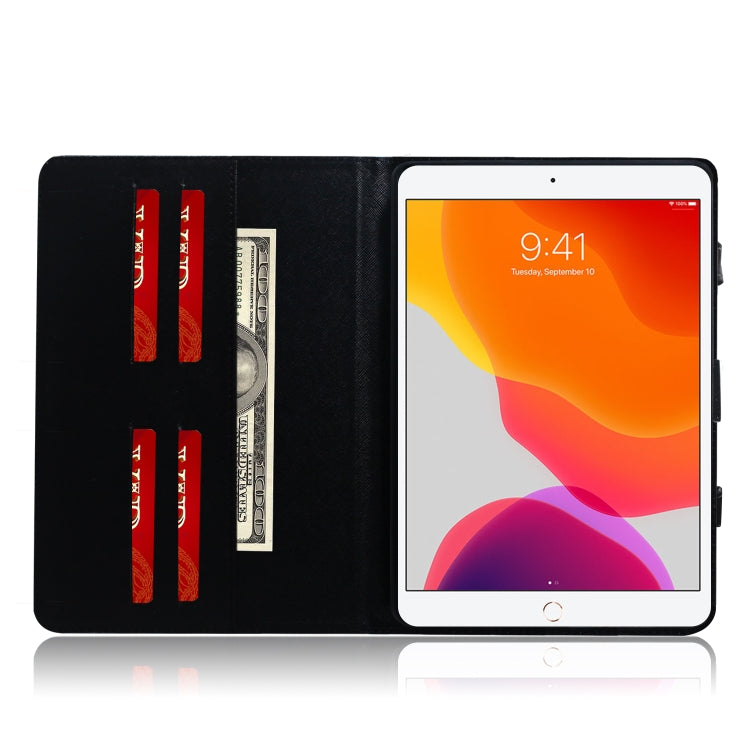 Étui à rabat horizontal en cuir avec motif 3D coloré, avec support, fente pour carte, portefeuille et poignée, pour iPad 10.2 / 10.5 / Air 2019