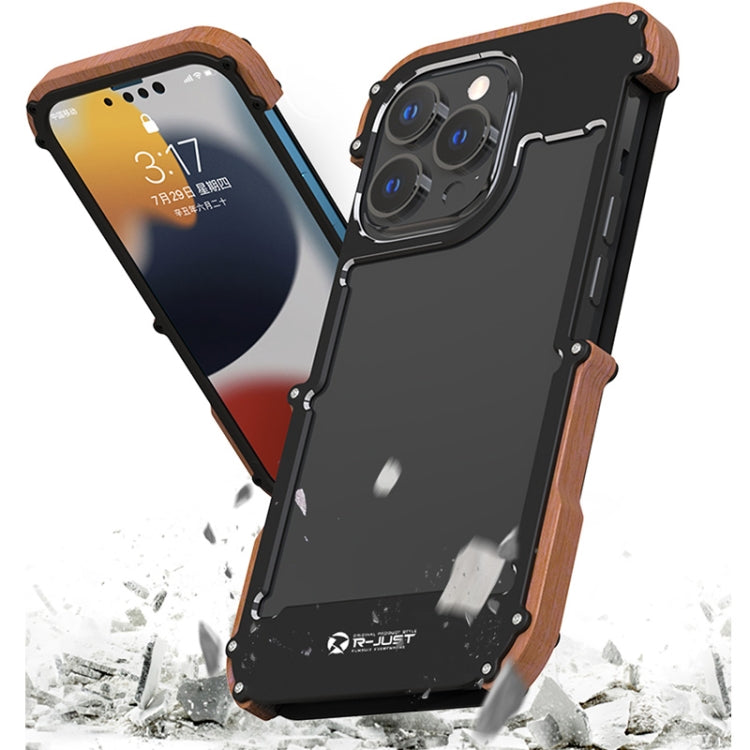 R-JUST Ironwood Man Shockproof Metal + Wood Bumper Protective Case, For iPhone 13, For iPhone 13 Pro, For iPhone 13 Pro Max