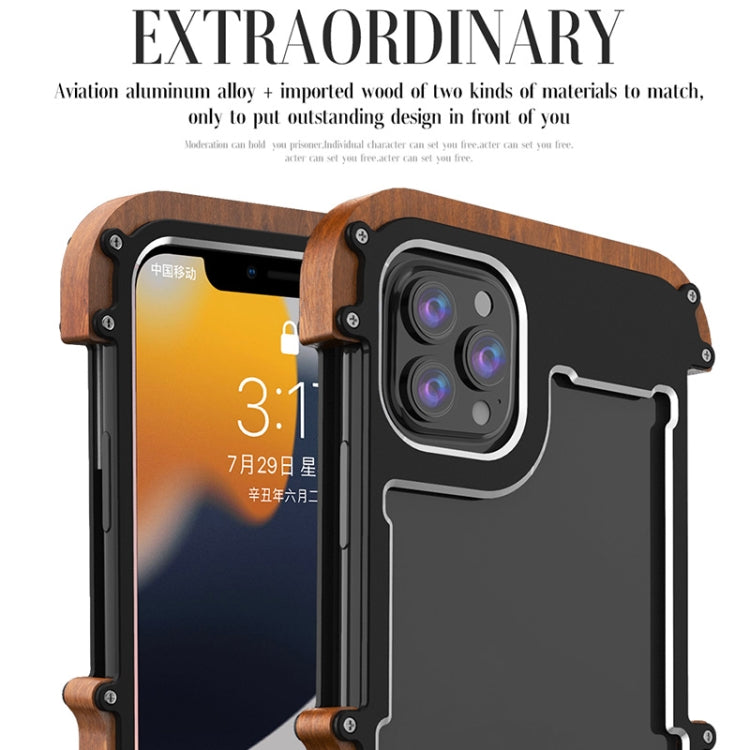 R-JUST Ironwood Man Shockproof Metal + Wood Bumper Protective Case, For iPhone 13, For iPhone 13 Pro, For iPhone 13 Pro Max
