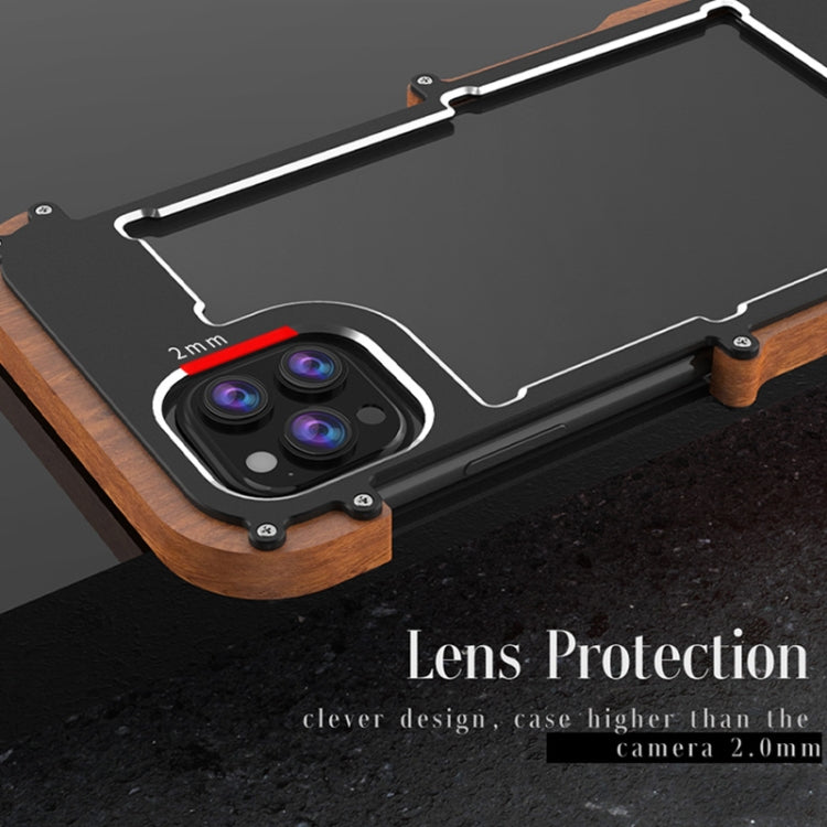 R-JUST Ironwood Man Shockproof Metal + Wood Bumper Protective Case, For iPhone 13, For iPhone 13 Pro, For iPhone 13 Pro Max