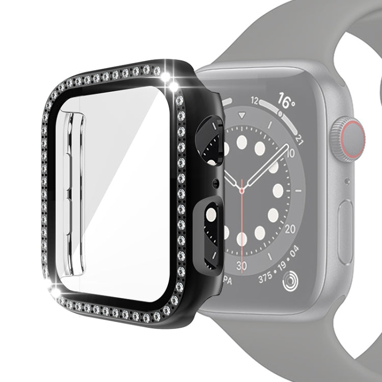 Electroplating PC Single Row Diamond Protective Case with Tempered Glass Film For Apple Watch Series, 6 & SE & 5 & 4 40mm, 6 & SE & 5 & 4 44mm