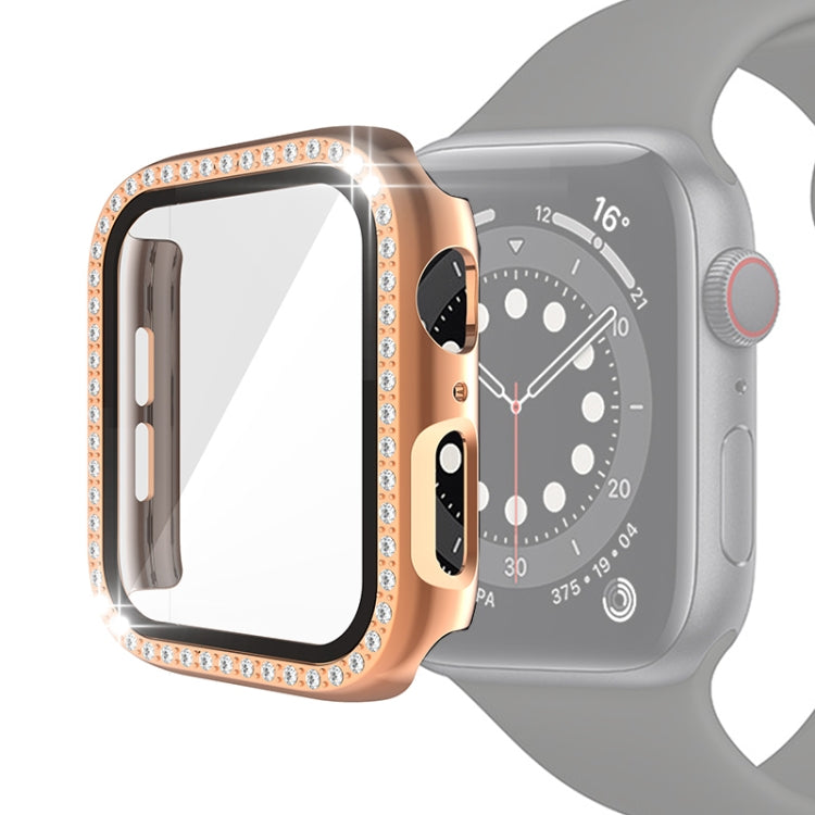 Electroplating PC Single Row Diamond Protective Case with Tempered Glass Film For Apple Watch Series, 6 & SE & 5 & 4 40mm, 6 & SE & 5 & 4 44mm