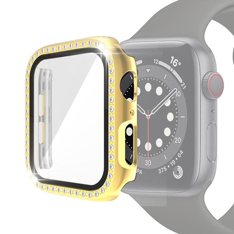 Electroplating PC Single Row Diamond Protective Case with Tempered Glass Film For Apple Watch Series, 6 & SE & 5 & 4 40mm, 6 & SE & 5 & 4 44mm