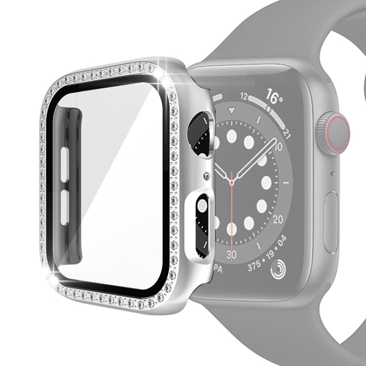 Electroplating PC Single Row Diamond Protective Case with Tempered Glass Film For Apple Watch Series, 6 & SE & 5 & 4 40mm, 6 & SE & 5 & 4 44mm