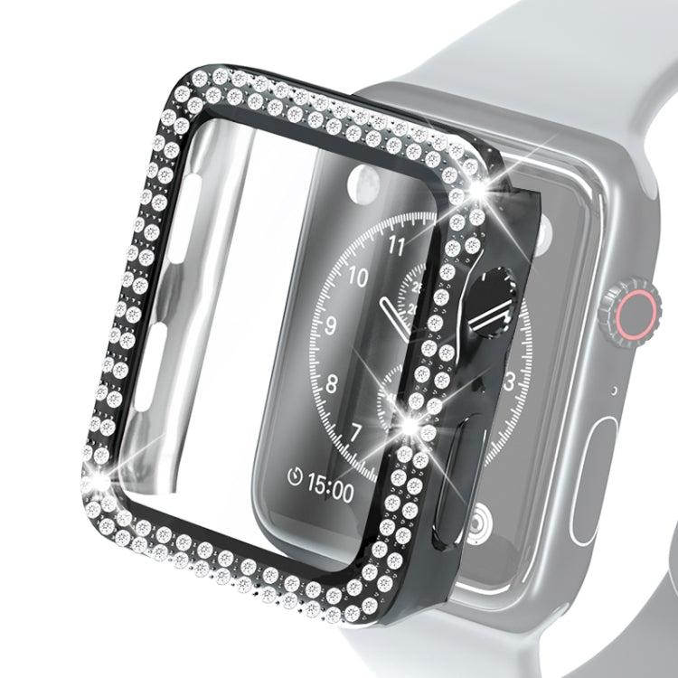 Electroplating PC Double Rows Diamond Protective Case with Tempered Glass Film For Apple Watch Series, 6 & SE & 5 & 4 40mm, 6 & SE & 5 & 4 44mm