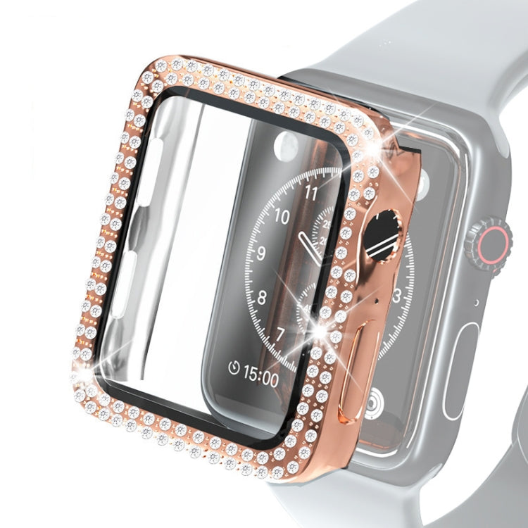 Electroplating PC Double Rows Diamond Protective Case with Tempered Glass Film For Apple Watch Series, 6 & SE & 5 & 4 40mm, 6 & SE & 5 & 4 44mm