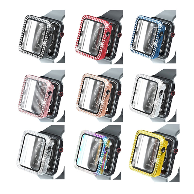 Electroplating PC Double Rows Diamond Protective Case with Tempered Glass Film For Apple Watch Series, 6 & SE & 5 & 4 40mm, 6 & SE & 5 & 4 44mm