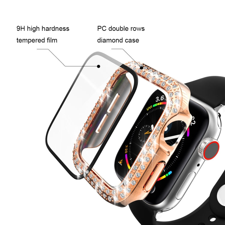 Electroplating PC Double Rows Diamond Protective Case with Tempered Glass Film For Apple Watch Series, 6 & SE & 5 & 4 40mm, 6 & SE & 5 & 4 44mm