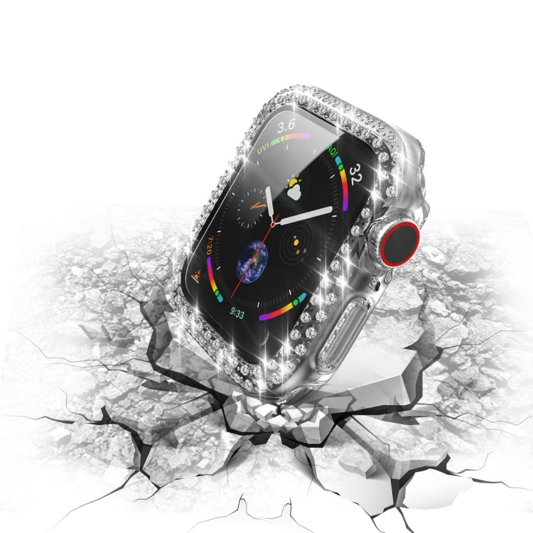 Electroplating PC Double Rows Diamond Protective Case with Tempered Glass Film For Apple Watch Series, 6 & SE & 5 & 4 40mm, 6 & SE & 5 & 4 44mm