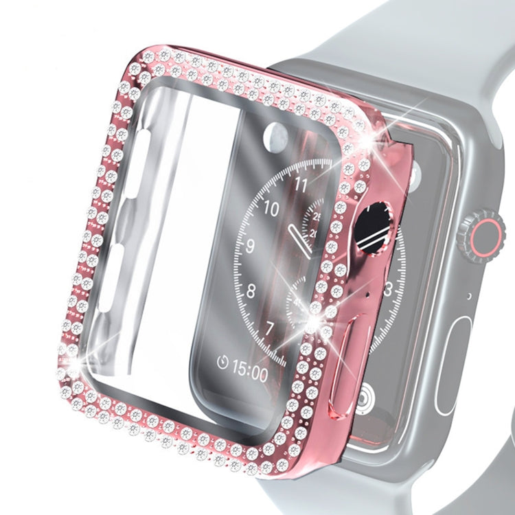 Electroplating PC Double Rows Diamond Protective Case with Tempered Glass Film For Apple Watch Series, 6 & SE & 5 & 4 40mm, 6 & SE & 5 & 4 44mm