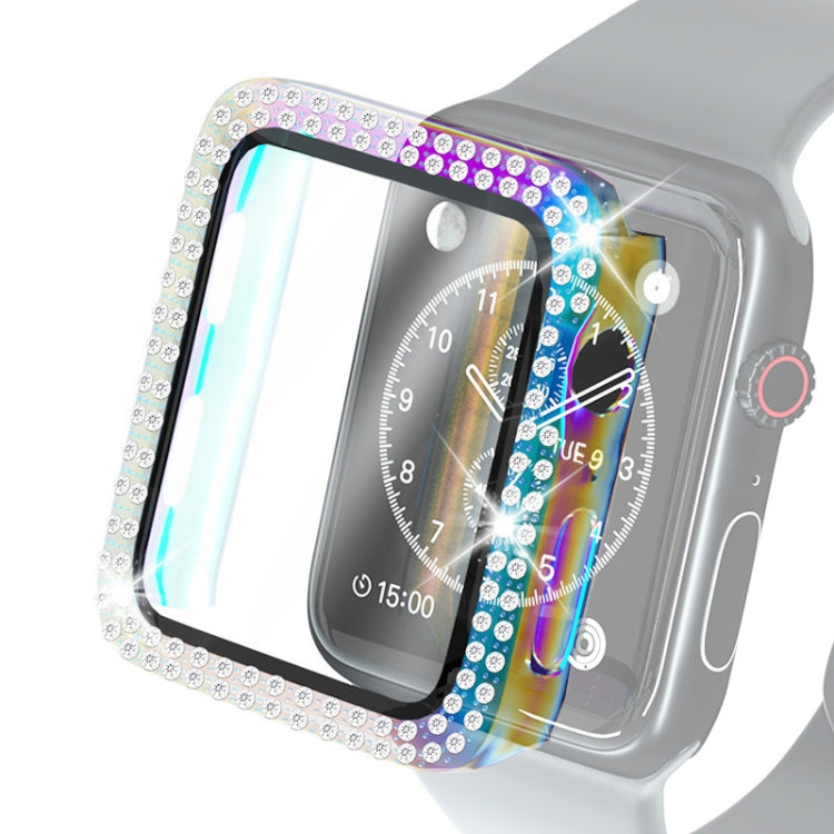 Electroplating PC Double Rows Diamond Protective Case with Tempered Glass Film For Apple Watch Series, 6 & SE & 5 & 4 40mm, 6 & SE & 5 & 4 44mm
