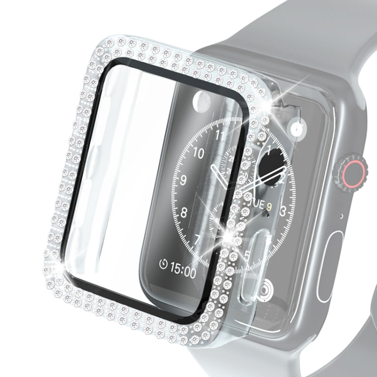 Electroplating PC Double Rows Diamond Protective Case with Tempered Glass Film For Apple Watch Series, 6 & SE & 5 & 4 40mm, 6 & SE & 5 & 4 44mm