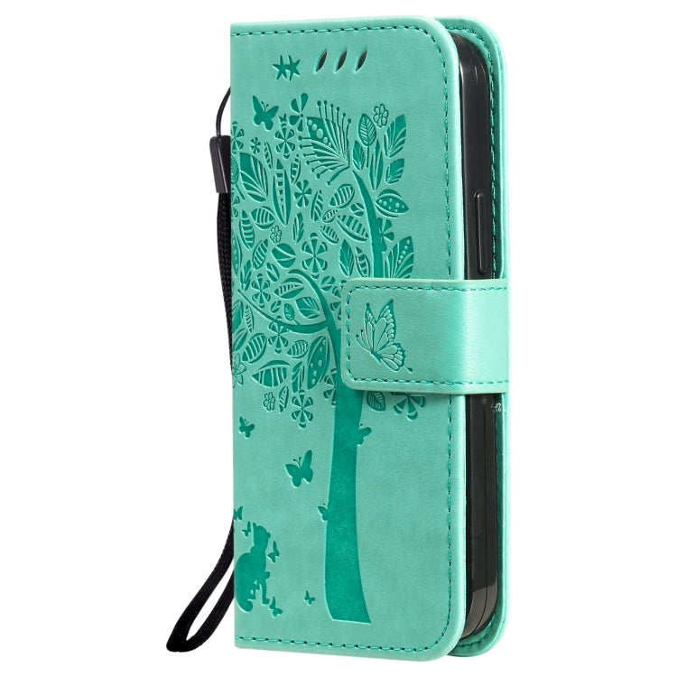 Tree & Cat Pattern Pressed Printing Horizontal Flip PU Leather Case with Holder & Card Slots & Wallet & Lanyard, For iPhone 13 mini, For iPhone 13