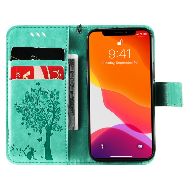 Tree & Cat Pattern Pressed Printing Horizontal Flip PU Leather Case with Holder & Card Slots & Wallet & Lanyard, For iPhone 13 mini, For iPhone 13
