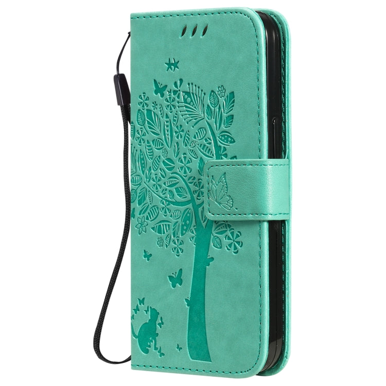 Tree & Cat Pattern Pressed Printing Horizontal Flip PU Leather Case with Holder & Card Slots & Wallet & Lanyard, For iPhone 13 Pro, For iPhone 13 Pro Max