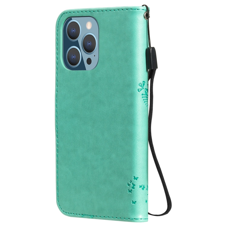 Tree & Cat Pattern Pressed Printing Horizontal Flip PU Leather Case with Holder & Card Slots & Wallet & Lanyard, For iPhone 13 Pro, For iPhone 13 Pro Max