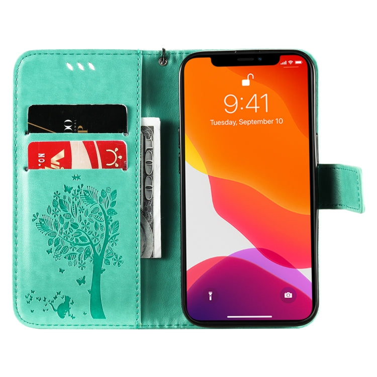 Tree & Cat Pattern Pressed Printing Horizontal Flip PU Leather Case with Holder & Card Slots & Wallet & Lanyard, For iPhone 13 Pro, For iPhone 13 Pro Max