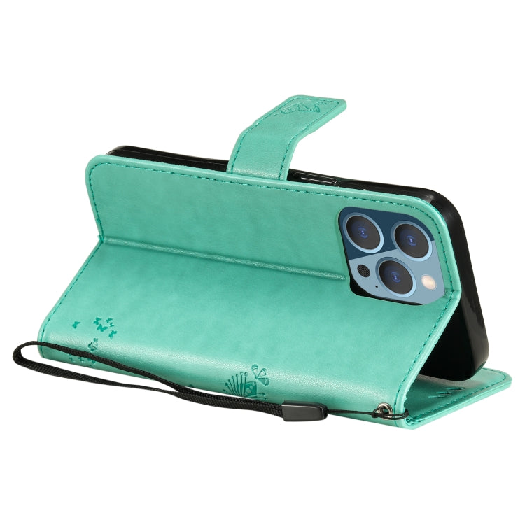 Tree & Cat Pattern Pressed Printing Horizontal Flip PU Leather Case with Holder & Card Slots & Wallet & Lanyard, For iPhone 13 Pro, For iPhone 13 Pro Max