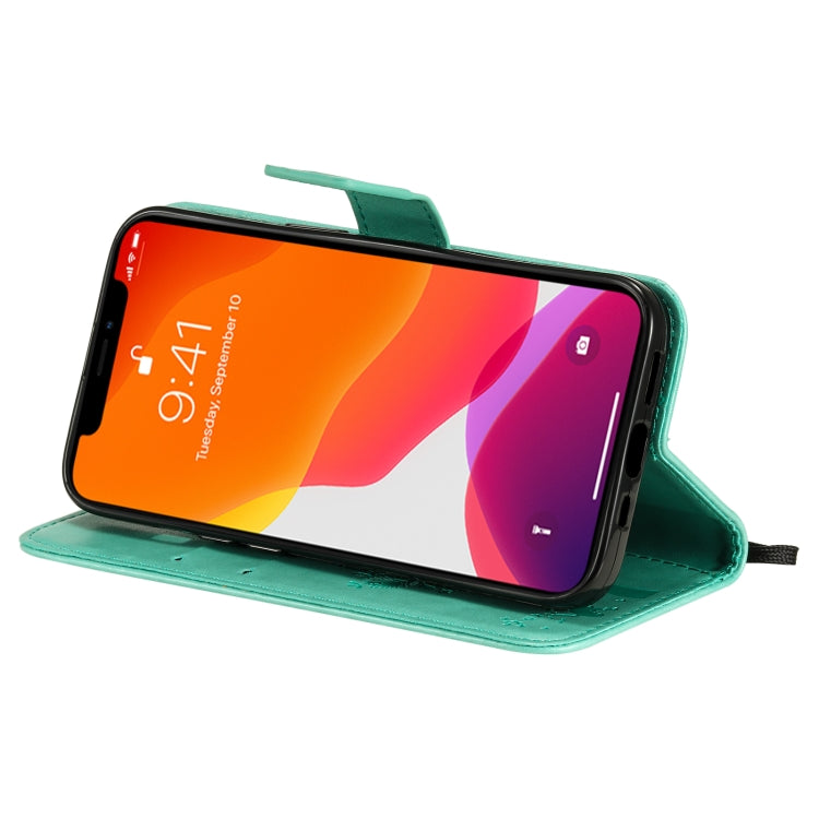 Tree & Cat Pattern Pressed Printing Horizontal Flip PU Leather Case with Holder & Card Slots & Wallet & Lanyard, For iPhone 13 Pro, For iPhone 13 Pro Max