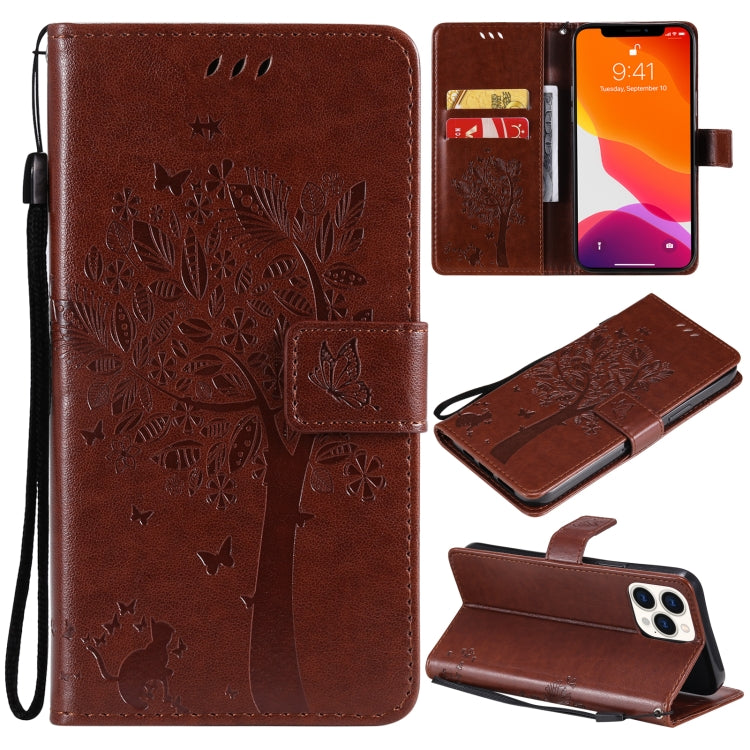 Tree & Cat Pattern Pressed Printing Horizontal Flip PU Leather Case with Holder & Card Slots & Wallet & Lanyard, For iPhone 13 Pro, For iPhone 13 Pro Max