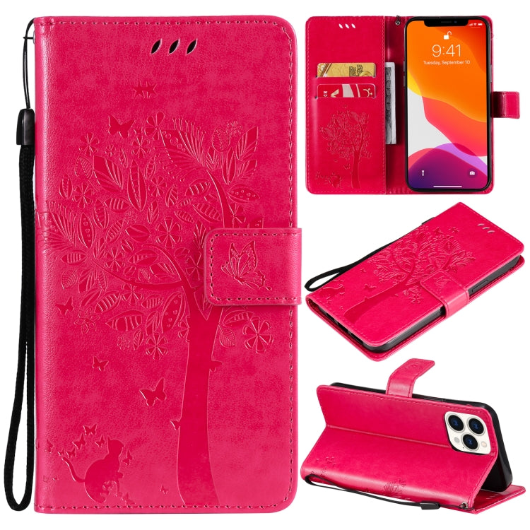 Tree & Cat Pattern Pressed Printing Horizontal Flip PU Leather Case with Holder & Card Slots & Wallet & Lanyard, For iPhone 13 Pro, For iPhone 13 Pro Max