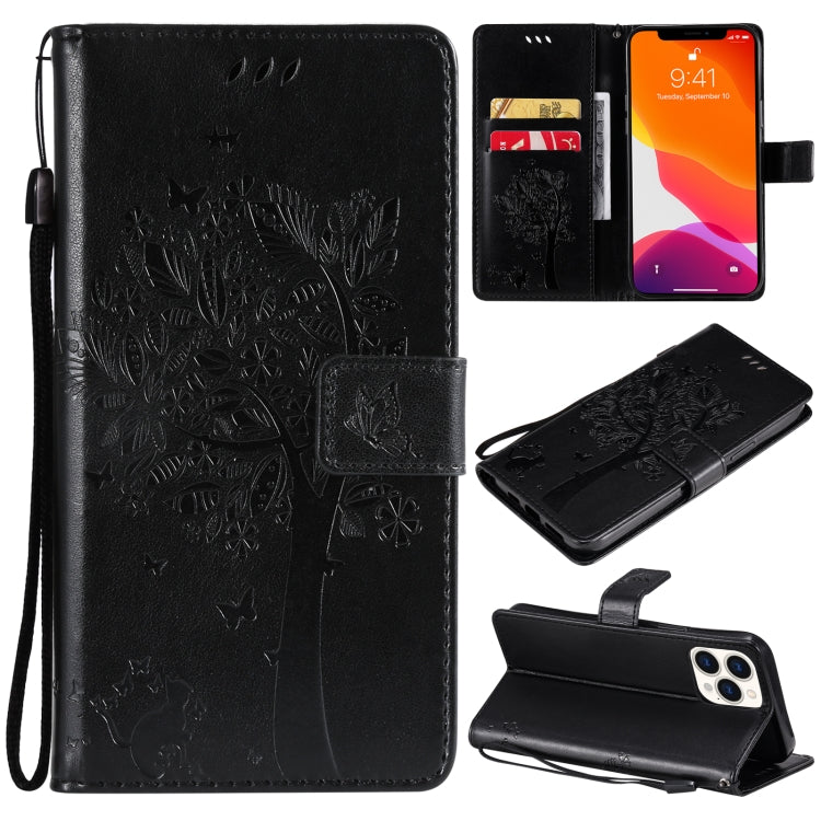 Tree & Cat Pattern Pressed Printing Horizontal Flip PU Leather Case with Holder & Card Slots & Wallet & Lanyard, For iPhone 13 Pro, For iPhone 13 Pro Max