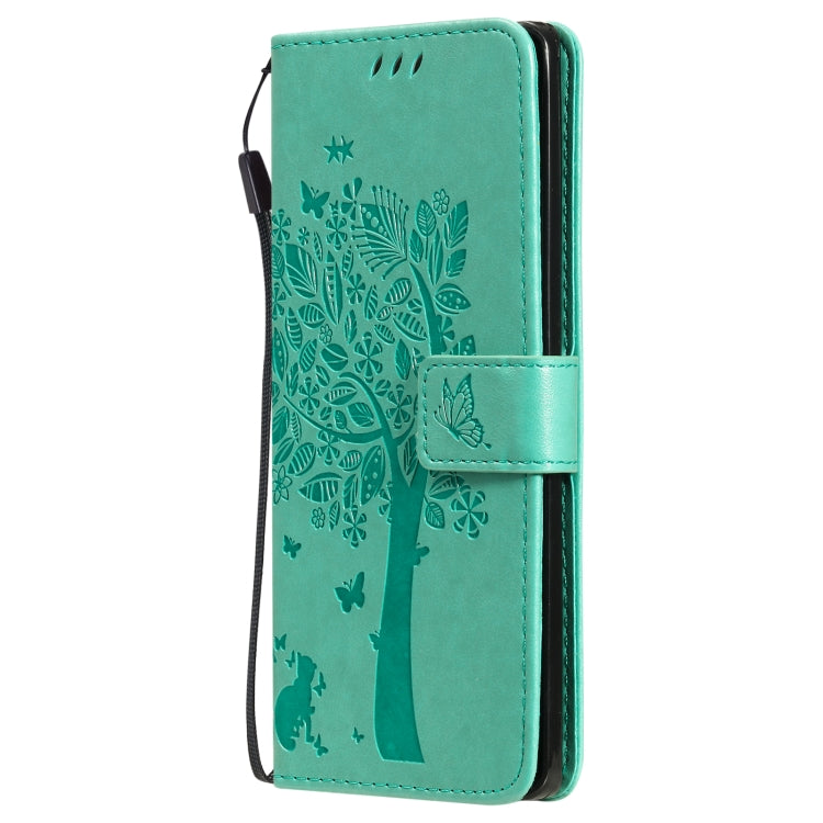 Tree & Cat Pattern Pressed Printing Horizontal Flip PU Leather Case with Holder & Card Slots & Wallet & Lanyard, For LG Velvet 2 Pro, For OPPO Realme GT 5G